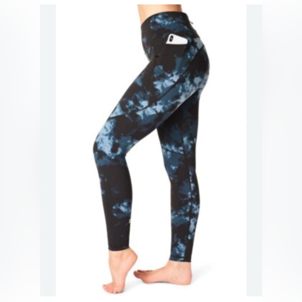 Sweaty Betty 7/8 length Power Black and Blue Tie-Dye Jeggings